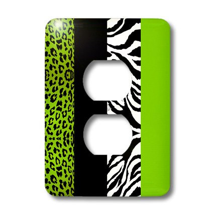 3dRose lsp_35440_6 Lime Green Black and White Animal Print - Leopard and Zebra 2 Plug Outlet Cover
