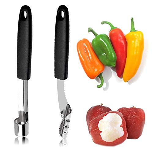 QELEG Set of 2 Chili Pepper Corer Apple Corer Stainless Steel Zucchini Cucumber Corers Apple Corer Kitchen Tool