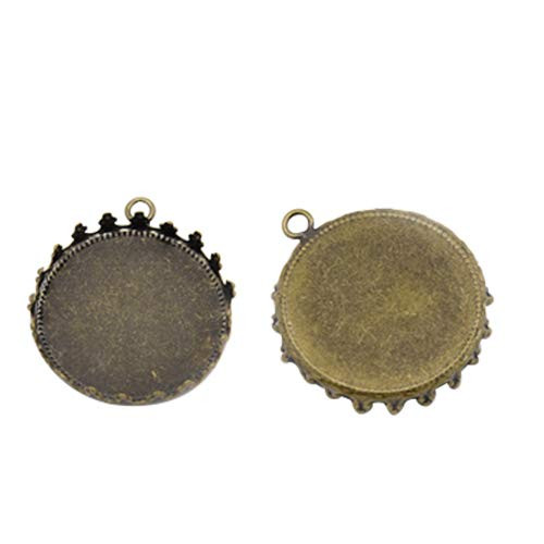 PH PandaHall 30Pcs 24mm Brass Pendant Cabochon Settings Flat Round Antique Bronze Pendant Cabochon Tray for Jewelry Making Nickel Free