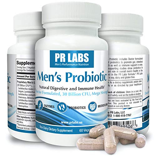 Prostate Research Labs Mens Probiotic   Digestive Enzyme Supplement Probiotic for Men   Promotes Gut Health and Immune Support   1 Pack  60 Capsules