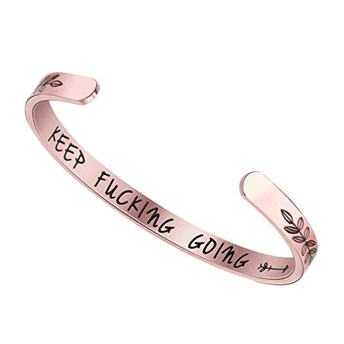 Feraco Inspirational Gifts Bracelet Cuff Bangle Keep Going Motivational Mantra Quote for Women Men Stainless Steel Engraved Jewelry  Rose Gold