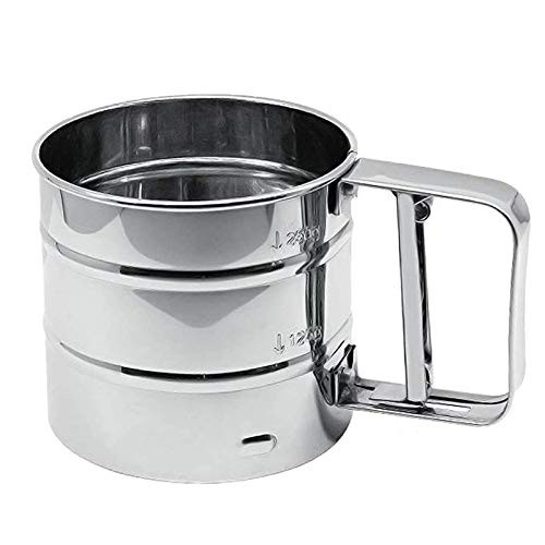Hand held Flour Sieve Stainless Steel Flour Sieve Mesh Sifter Hand Squeezing Flour Screen Kitchen Semi automatic Flour Sieve Semi Automatic Powder Sieve Stainless Steel Handle Screen Tool Cup 2 Cup
