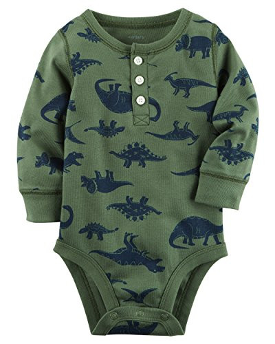 Carter's Boys' Dinosaur Henley Bodysuit, Olive, NB