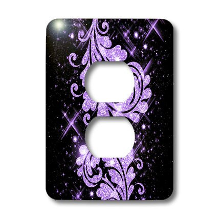 3dRose LLC lsp_41092_6 Floral Glitter Swirls Purple, 2 Plug Outlet Cover