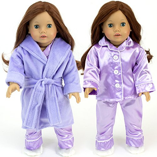 Purple Doll Pajamas & Robe 4pc. Set fits American Girl Dolls - Sophia's 18 Inch Doll Clothing/Clothes Set includes Satin Top/Bottom Purple PJ's, Doll Robe & Slippers
