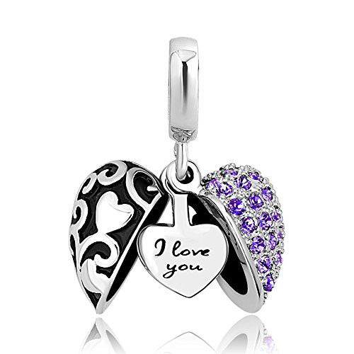 ShinyJewelry I Love You Heart Charm Dangle Bead for European Bracelet Necklace  Purple 2