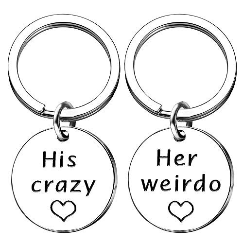AMOR SPES 2pcs Couple Key Chain Set for Her for Him Boyfriend Girlfriend Valentine Christmas Her Weirdo His Crazy