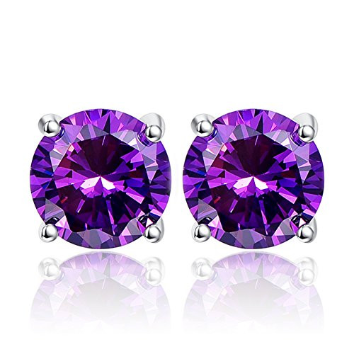BONLAVIE 925 Sterling Silver 10mm Round Cut 13CT Created Purple Amethyst Stud Earrings February Birthstone BONLAVIE 925 Sterling Silver 10mm Round Cut 13CT Created Purple Amethyst Stud Earrings February Birthstone