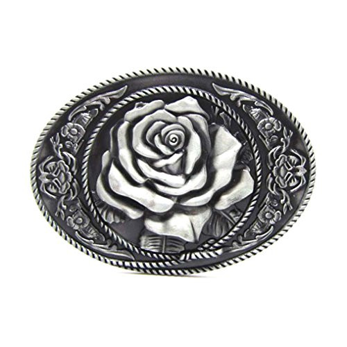 MASOP Antique Flower White Rose Women Belt Buckle Trendy Cowgirl Cowboy Buckles