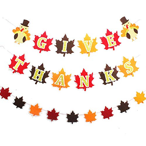 Thanksgiving Decoration Home Decor Give Thanks Banner with Turkey Maple Leaf Thankful for Fall Thanksgiving Day  Style B