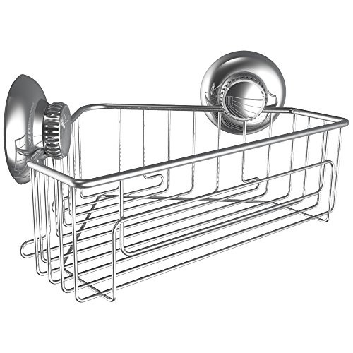 Gecko-Loc Corner Shower Shelf Caddy Organizer w Vacuum Suction Cups No Hooks Needed - Stainless Steel Shampoo Conditioner Holder