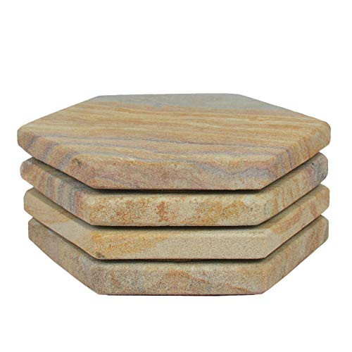 Marbco Sandstone Absorbent Coasters for Drinks 4 Inches in Diameter Multicolor Premium Natural Solid Build Material Sandstone Coasters 4  Hexagon