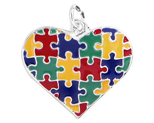 Fundraising For A Cause   Autism Colored Puzzle Piece Heart Charm   Heart Shaped Puzzle Piece Autism Asperger s Awareness Charm  1 Charm