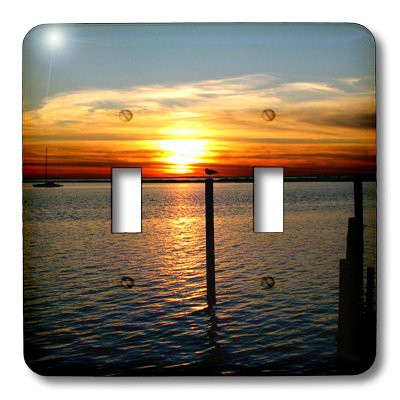3dRose lsp_27786_2 Sunset Orange Ocean Boat Water Silhouette Reflection Bird Double Toggle Switch
