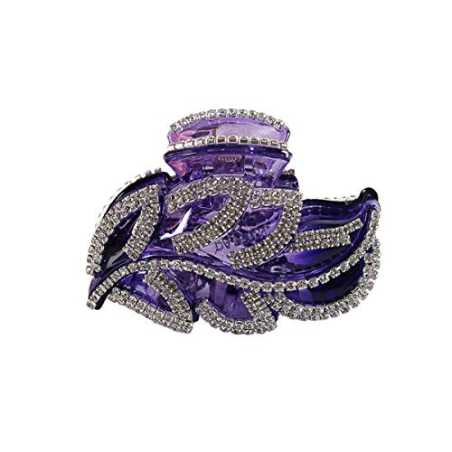 Numblartd Elegant Leaves Rhinestones Large Fancy Hair Claw Clip Hairpin   Women Lady Exquisite Acrylic Hair Jaw Clips for Thick Hair  Purple