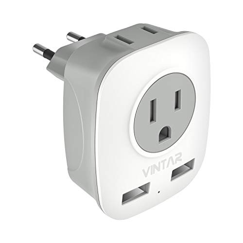 European Plug Adapter VINTAR International Power Adaptor with 2 USB Ports 2 American Outlets 4 in 1 European Plug Adapter for France Germany Greece Italy Israel Spain Type C European Plug Adapter VINTAR International Power Adaptor with 2 USB Ports 2 American Outlets 4 in 1 European Plug Adapter for France Germany Greece Italy Israel Spain Type C