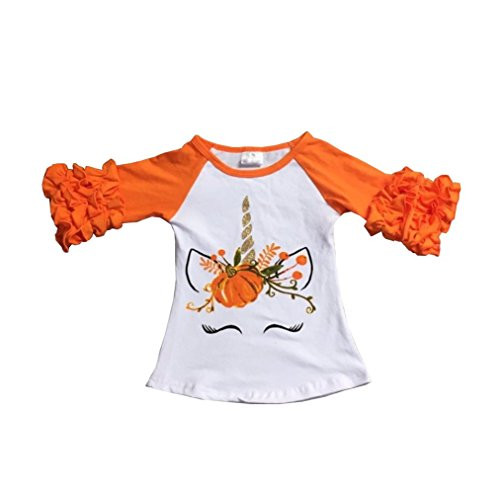 Baby Girls Halloween Long Sleeve Pumpkin Printed Ruffles T Shirt Tops Clothes Outfits  1 2T  Orange