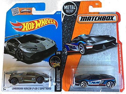 Hot Wheels 2016 HW Lamborghini Huracan LP 620-2 Super Trofeo & Matchbox Lamborghini Gallardo LP 560-4 Polizia 2-Car Bundle Set