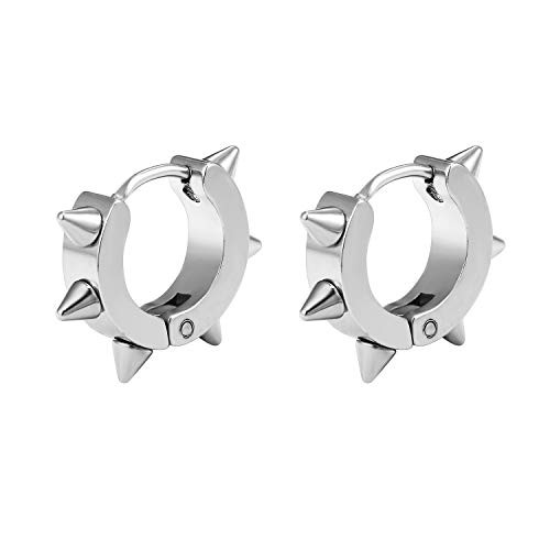 UM Jewelry Men Women Spikes Studded Surgical Stainless Steel Punk Spiky Round Huggie Hoop Earrings UM Jewelry Men Women Spikes Studded Surgical Stainless Steel Punk Spiky Round Huggie Hoop Earrings