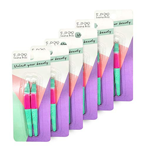 Saana Priti Tweezers Set for Women Slant Sharp Tip Stainless Steel Professional Hair Removal Tweezers Precision for Eyebrows  6 Pack