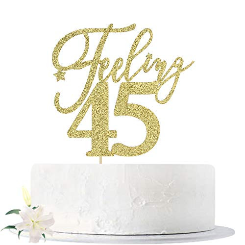 Gold Glitter Feeling 45 Cake Topper  Hello 45  Cheers to 45 Years  45   Fabulous Cake Topper  Happy 45th Birthday Party Supplies Decoration