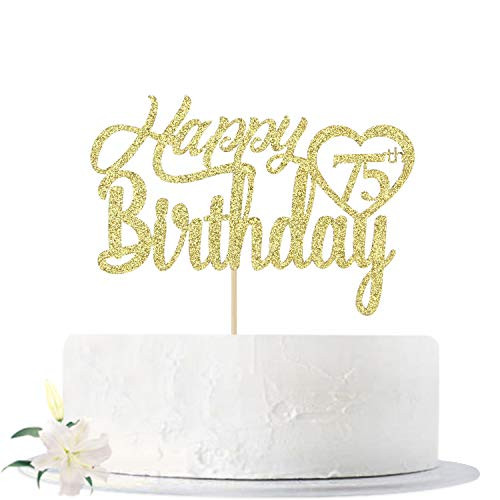 Gold Glitter Happy 75th Birthday Cake Topper  Hello 75  Cheers to 75 Years Old  75 Years Old Party Supplies Decoration