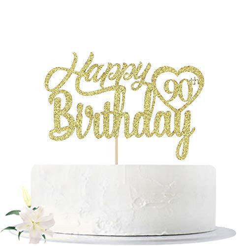 Gold Glitter Happy 90th Birthday Cake Topper  Hello 90  Cheers to 90 Years Old  90 Years Old Party Supplies Decoration
