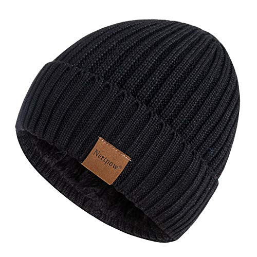 Nertpow Beanie Hat for Men and Women  Winter Warm Fleece Lined Thermal Trendy Thick Knit Skull Cable Cuff Cap  Stripe Black