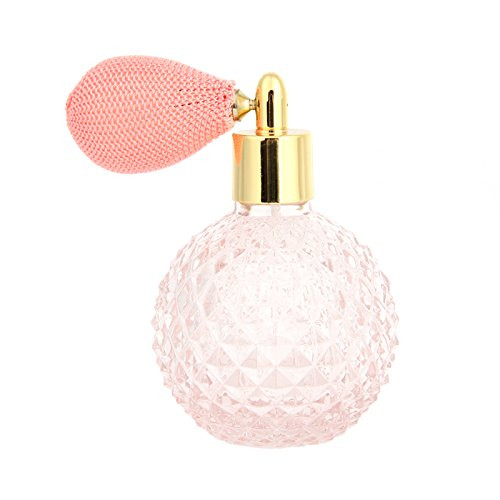 YangLand 100ml Women Vintage Perfume Bottle Short Spray Atomizer Refillable Empty Glass Bottle  Pink
