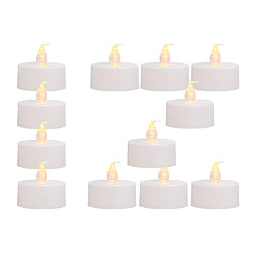Geisofu Pack of 12 Flameless Candles Realistic Tea Lights Candles Flickering Bright Tealights Long Lasting Yellow Warm Light Candles For Festival Celebrations Set of 12