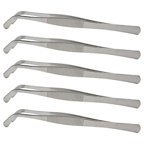 ZXHAO 5Pcs Tweezers  7 9 Inches Thicken Stainless Steel Precision Grade Big Elbow Forceps Tweezers with Serrated Tip   Knurled Handle