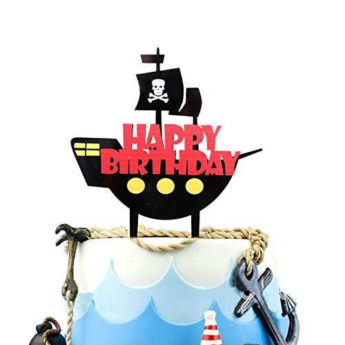 Pirate Ship Acrylic Happy Birthday Cake Topper for Nautical Sailing Treasure Party Decorations Supplies Pirate Ship Acrylic Happy Birthday Cake Topper for Nautical Sailing Treasure Party Decorations Supplies
