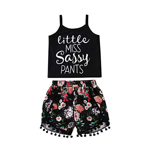 Toddler Baby Girl Sassy Outfits Sleeveless Tank Top Shirts Floral Tassel Shorts Summer Clothes Sets  Black 2 3T Toddler Baby Girl Sassy Outfits Sleeveless Tank Top Shirts Floral Tassel Shorts Summer Clothes Sets  Black 2 3T