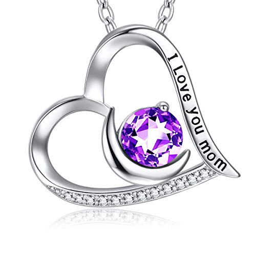 DXZN I Love You Mom Love Heart Necklace 925 Sterling Silver Rhinestone Pendants Necklace for Mom Jewelry Gift for Mother Mother s Day Birthday Christmas Thanksgiving Day Festival 4Purple