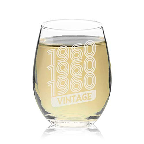 Veracco 1960 1960 1960 Vintage Stemless Wine Glass 60th BirthdayGift For Him Her Sixty and Fabulous  1960  Stemless Glass
