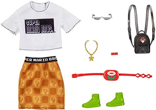 Barbie Storytelling Fashion Pack of Doll Clothes Inspired by Super Mario Graphic Tee Patterned Skirt 6 Accessories Dolls Gift for 3 to 8 Year Olds Barbie Storytelling Fashion Pack of Doll Clothes Inspired by Super Mario Graphic Tee Patterned Skirt 6 Accessories Dolls Gift for 3 to 8 Year Olds