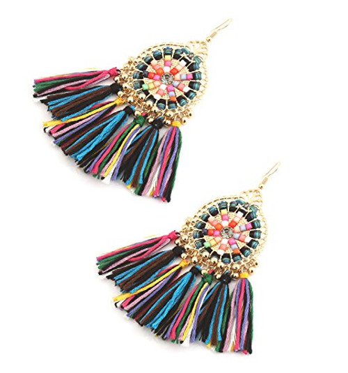 HSWE Colorful Tassel Earrings Statement Drop Earrings for Women Multicolored Threaded Fringe Wrapped Dangle Earrings  Mixcolor HSWE Colorful Tassel Earrings Statement Drop Earrings for Women Multicolored Threaded Fringe Wrapped Dangle Earrings  Mixcolor
