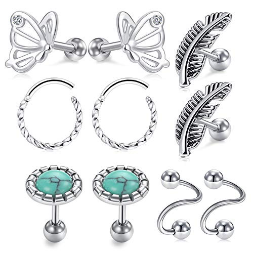 LAURITAMI 16G Stainless Steel Cartilage Helix Tragus Stud Earrings for Women Girls Helix Conch Daith Piercing Jewelry Set