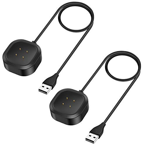 EZCO 2 Pack Charger Compatible with Fitbit Sense Versa 3  USB Replacement Charging Cable Dock Stand Station Base Accessories with 3 3ft Cable for Sense   Versa 3 Smart Watch