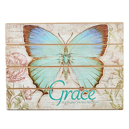 Botanic Butterfly Blessings "Grace" Wooden Wall Plaque - Ephesians 2:8