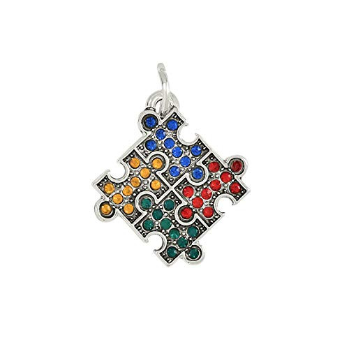 Fundraising For A Cause   Autism Awareness Crystal Filled Puzzle Piece Charm  4 Puzzle Piece Cluster Autism Aspergers Charm for Bracelets  Necklaces  Earrings and Jewelry Making  1 Charm   Retail