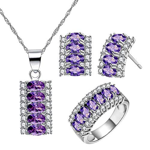Uloveido White Gold Plated Cubic Zirconia Necklace Stud Earrings Ring Crystal Party Jewelry Set for Engagement Wedding T502 Purple Size 9 Uloveido White Gold Plated Cubic Zirconia Necklace Stud Earrings Ring Crystal Party Jewelry Set for Engagement Wedding T502 Purple Size 9