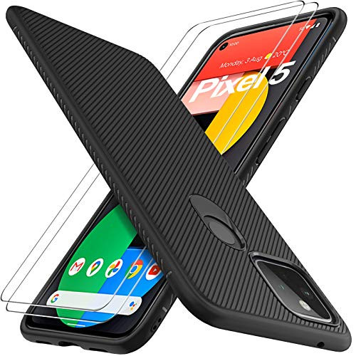 GESMA for Google Pixel 5 Case   1 Case 2 Screen Protectors   Touch Sensitive  TPU Case with Tempered Glass Screen Protector for Google Pixel 5 5G Black   Black