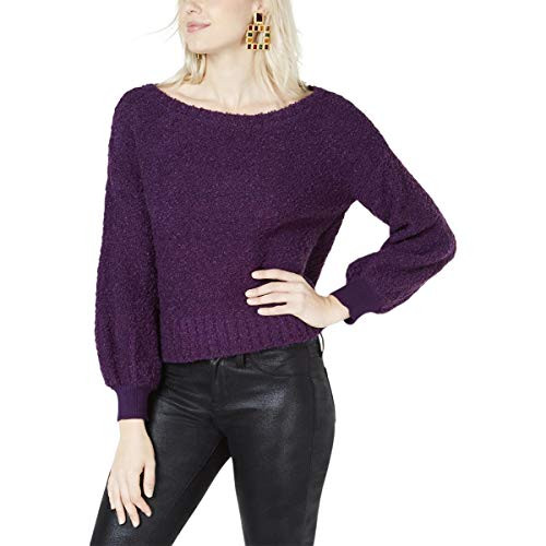 Bar III Womens Textured Bishop Sleeve Pullover Sweater Purple L