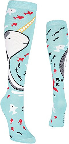 K  Bell Women s Sealife Fun Novelty Knee High Socks  Narwhal  Blue   Shoe Size  4 10