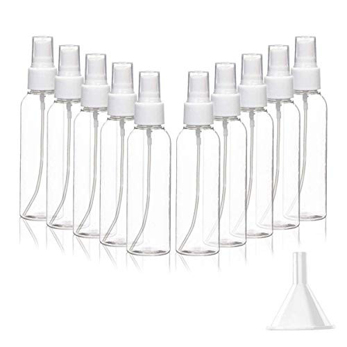 Spray Bottles  3 4oz 100ml Clear Empty Fine Mist Plastic Mini Travel Bottle Set Small Refillable Liquid Containers with Funnel for Essential Oil  Perfume or Remover 10 Pack