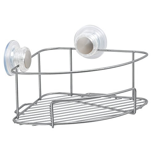 InterDesign Turn-N-Lock Suction Bathroom Shower Caddy Corner Basket Shelf for Shampoo, Conditioner, Soap - Silver