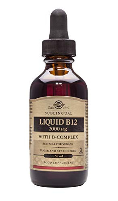 Solgar Sublingual Liquid B 12 2000 mcg with B Complex  Suitable for Vegans  59 Servings  2 Fluid Ounces