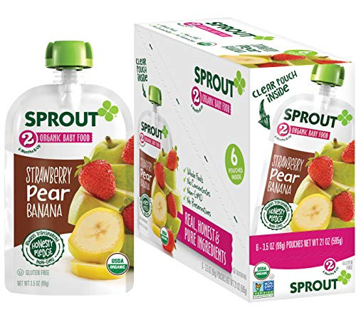 Sprout Organic Stage 2 Baby Food Pouches  Strawberry Pear Banana  3 5 Ounce  Pack of 6