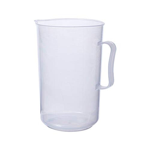 Othmro Plastic Liquid Big Container Measuring Beaker with Handle Labs Kitchen Graduated Cup Transparent Volumetric Measurement Beaker Reusable Raised Numeral Graduations 2000mL Capacity Polypropylene